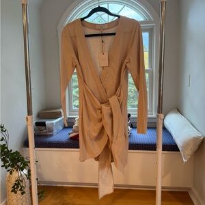 L'Academie Beige Wrap Mini Dress